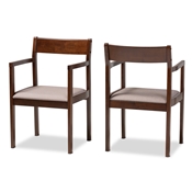 Baxton Studio Helene Mid-Century Modern Warm Grey Fabric and Dark Brown Finished Wood 2-Piece Dining Chair Set